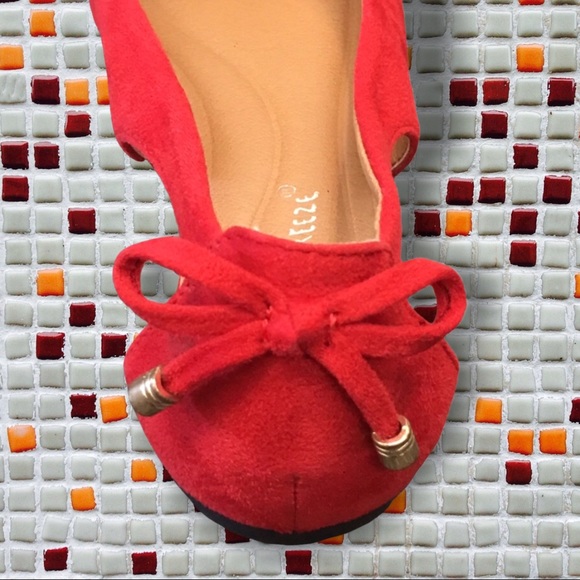 Nature Br Red Fx Suede Open Side Ballerina Flats - Picture 4 of 8